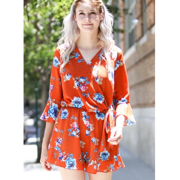My Story Other - Orange Floral Romper